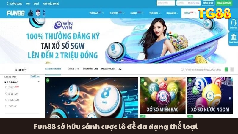 Fun88 sở hữu sảnh cược lô đề đa dạng thể loại