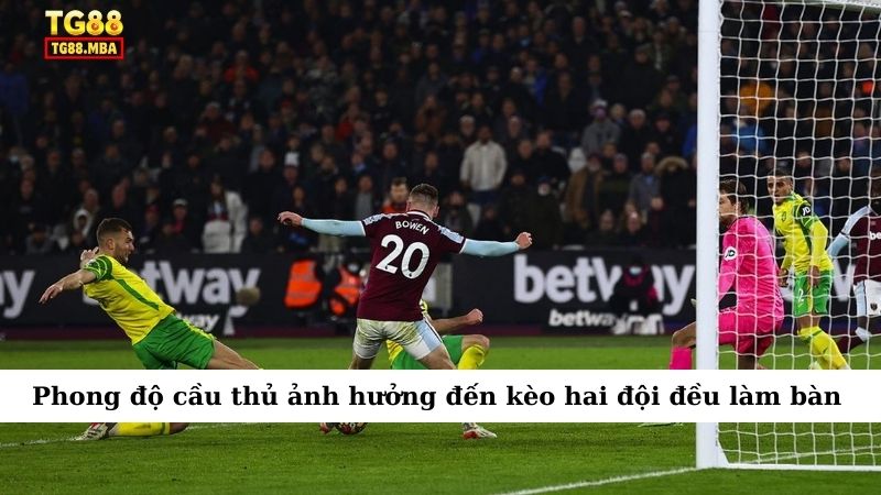Phong độ cầu thủ ảnh hưởng đến kèo hai đội đều làm bàn